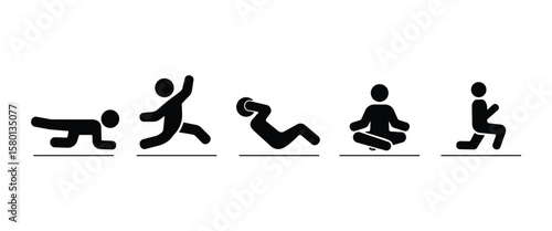 Flat icon set of Exercise. Athletic Gym, Gymnasium, Fitness, Exercise, Training, Workout in transparent background.