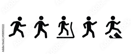 Flat icon set of Walking sport, Athletic Gym, Gymnasium, Fitness, Exercise, Training, Workout in transparent background.