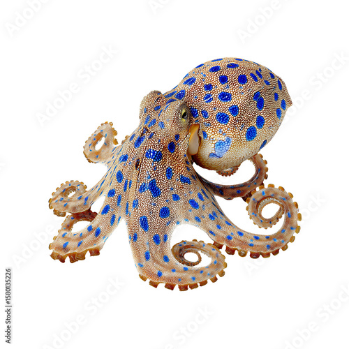 Vibrant Blue-Ringed Octopus Close-Up Studio Shot of a Marine Cephalopod