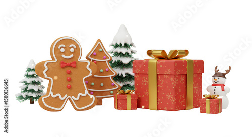 3D Gingerbread Man Gifts Trees Snowman Transparent Christmas Illustration