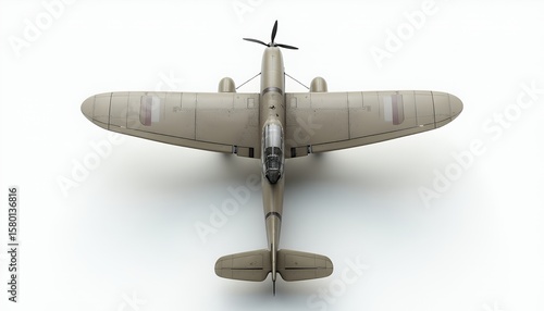 Top View of a Tan World War II Era Fighter Plane Model