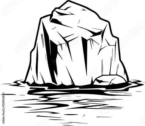 Hand-Drawn Ice Vector Illustration in Black and White Style