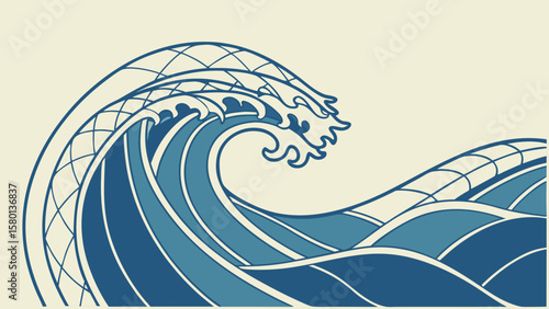 Ocean wave illustration graphic design vector art sea water current tidal flow surface pattern nature design