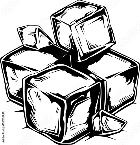Hand-Drawn Ice Vector Illustration in Black and White Style
