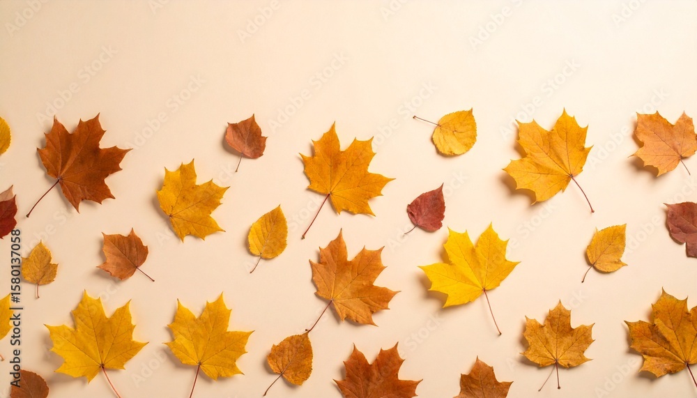 Fototapeta premium Autumn Leaves on Beige Background