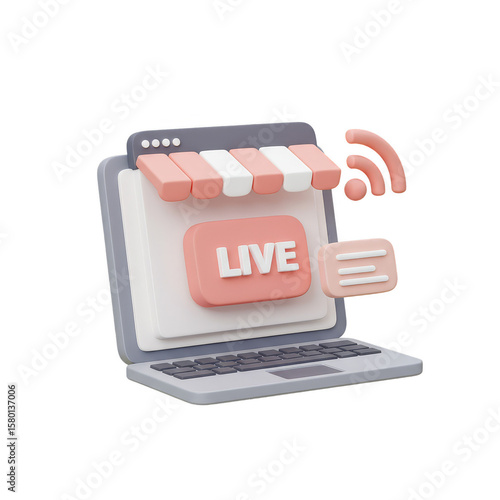 3d Live Shop Laptop Online Digital Store 3d Rendering