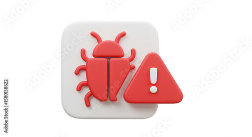3D Render Bug Error Alert Triangle Sign Software Security Problem