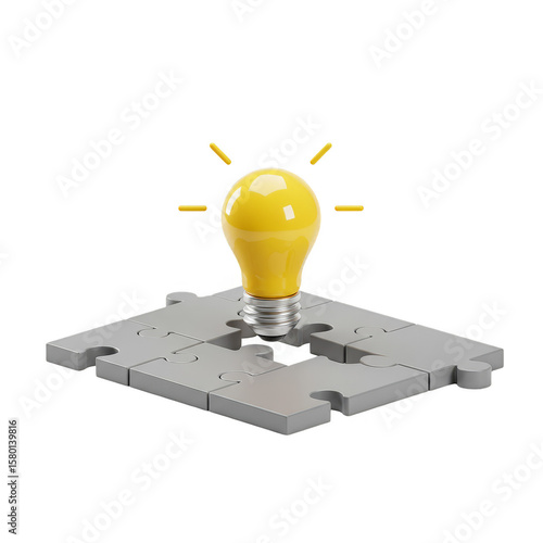 3D Idea Lightbulb on Puzzle Pieces Success Innovation PNG