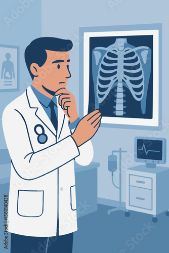 Flat Vector Doctor Reviewing X-Ray