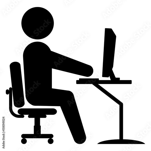 Icono silueta de hombre sentado delante de un ordenador 