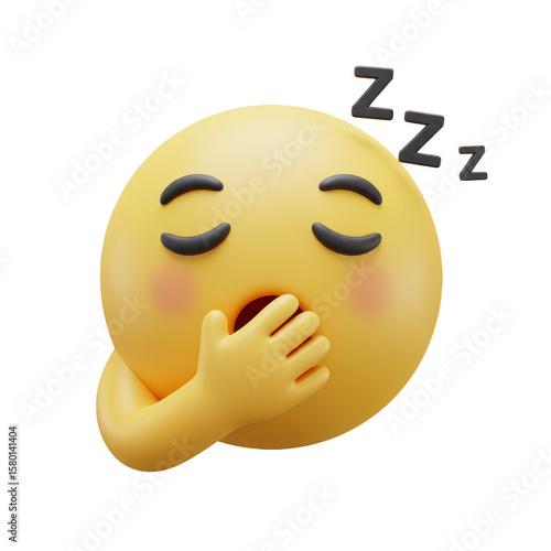 3D Render of Sleeping Emoji Character in Yellow Cartoon Style