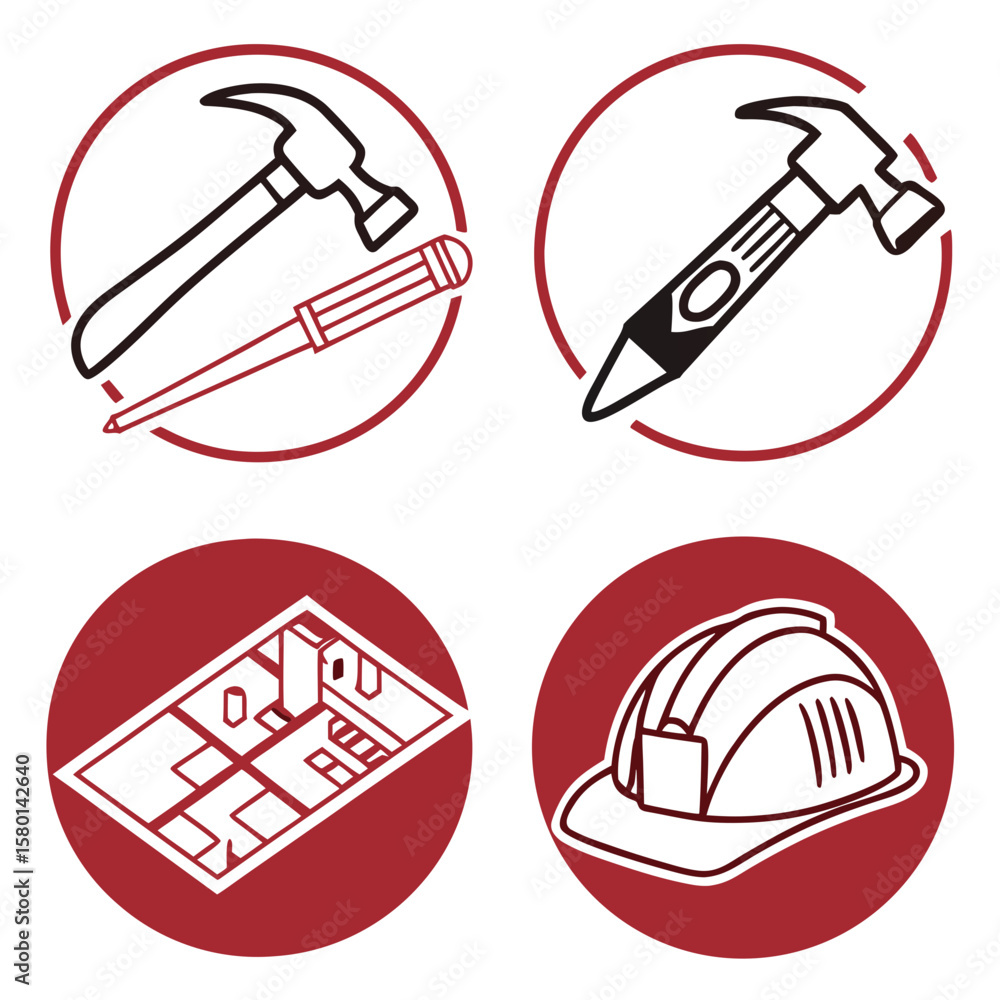 Fototapeta premium Construction and renovation icons featuring tools blueprint and hard hat