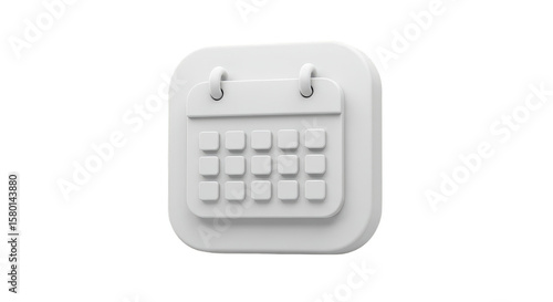 3D Render of White Calendar Icon Schedule Date on Transparent BG