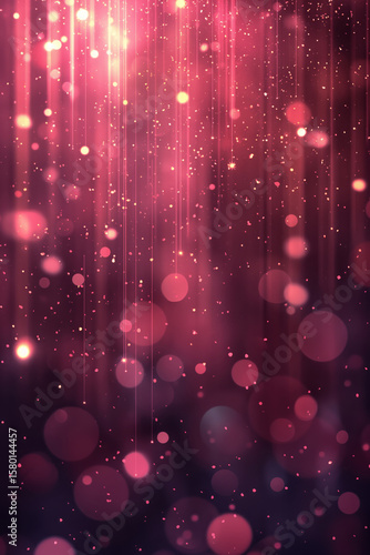 Abstract pink light trails and shiny glitter particles on dark background. Falling bokeh with sparkling effect for overlay.