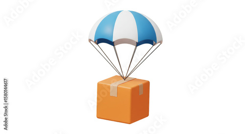 3D Parachute Delivery Box Package Transporting Order in Sky Air