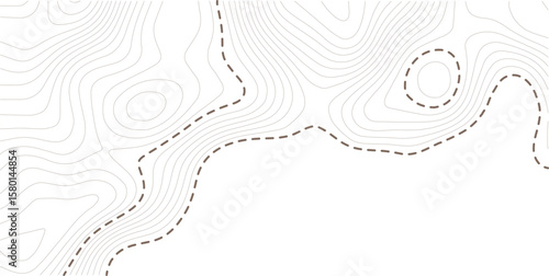 Stylized topographic contour height in lines and contours. The concept of conventional geography and route of the area. Wide size canvas. White background. Vector illustration.