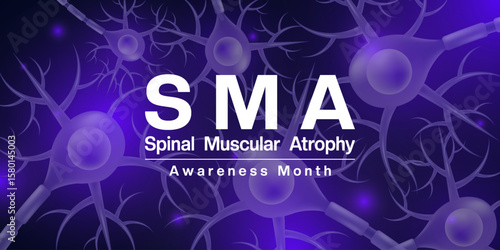 August is National Spinal Muscular Atrophy Awareness Month. Perfect for posters, banners, and social media. Dark background.