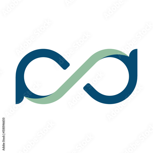  An abstract infinity symbol formed by two intertwining, organic shapes in deep blue and sage green, representing endless connection and growth