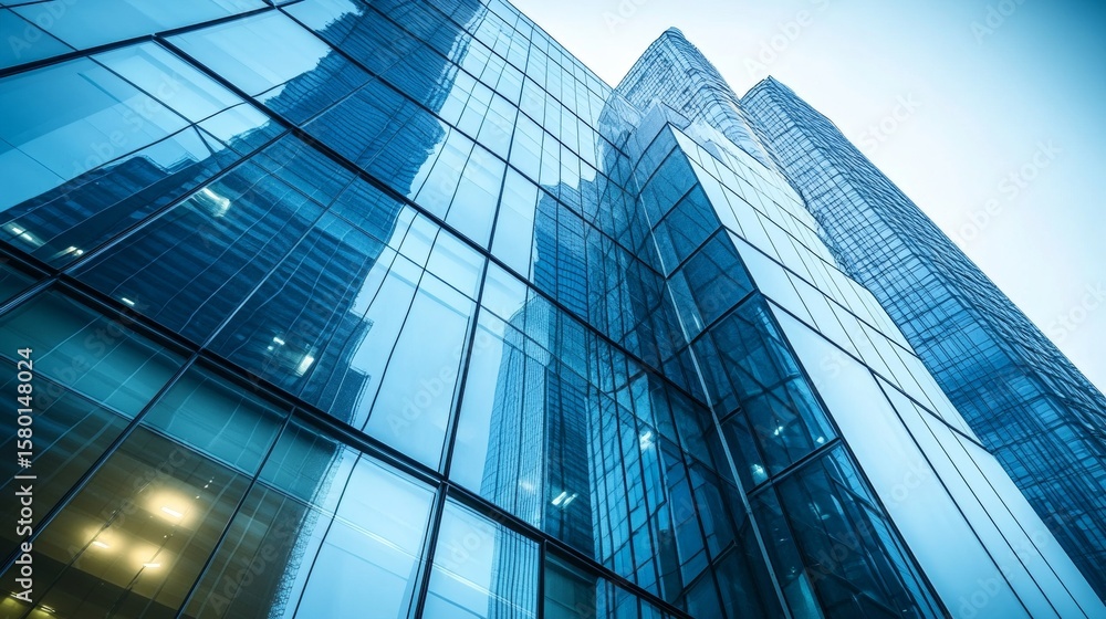 Modern Highrise Building with Glass Facade, Showcasing Urban Cityscape and Sleek Design Elements Modern Highrise Building with Glass Facade, Showcasing Urban Cityscape and Sleek Design Elements