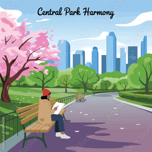 Artist sketching in central park new york city during cherry blossom season