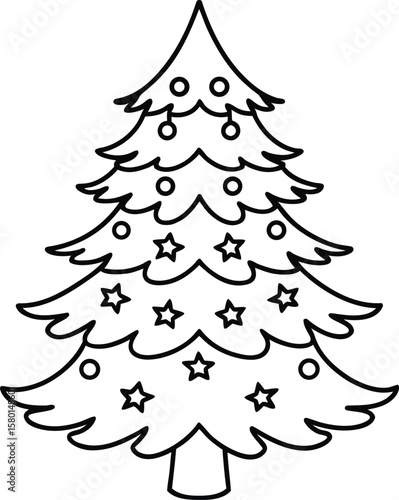 Christmas Tree Coloring Page Vector Illustration on transparent background