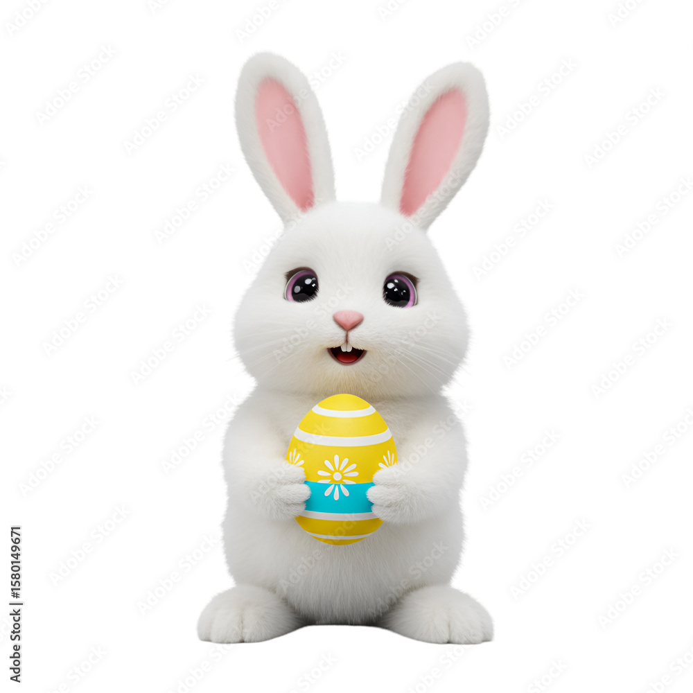 Obraz premium 3D Render Easter Bunny Holding Yellow Egg with Transparent Background