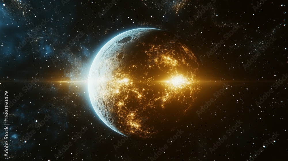 Obraz premium A breathtaking view of a luminous exoplanet glowing in the cosmos, sparking thoughts of life beyond.