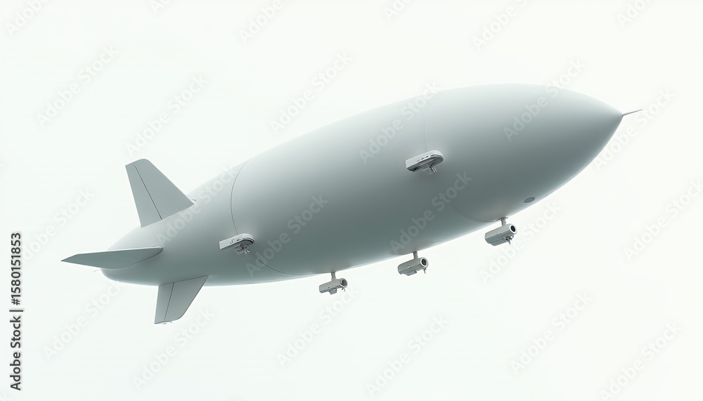 Modern Airship in Flight Against White Sky Modern Airship in Flight Against White Sky