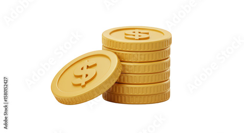 3D Rendered Stack of Golden Coins with Dollar Symbol Background PNG