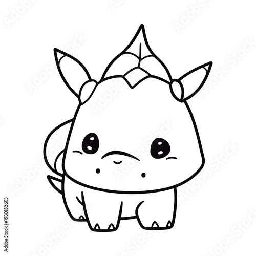 Cute Cartoon baby rhinoceros kawai outlined for coloring book isolated on a white background.