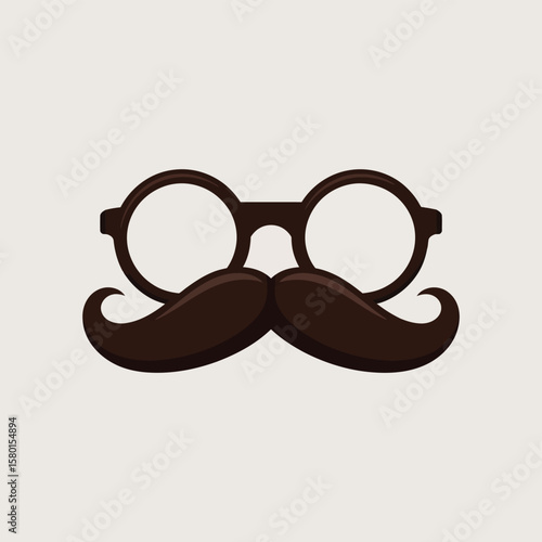 Stylized brown mustache and round glasses on a light background