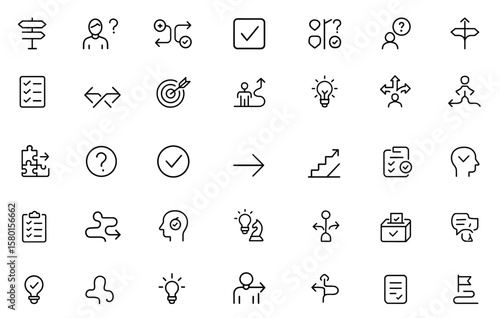 Choice icon set with decision, option, selection, quiz, preference, select, dilemma, choose, alternative, checklist, solution, strategy, survey, vector illustration, guide, approval