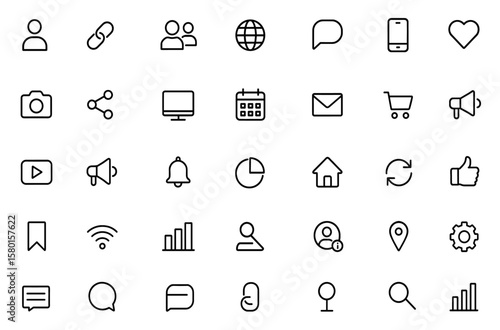 Vector illustration Social media & web network symbol icon set, global connectivity and digital communication symbols, web and mobile marketing interface symbol pack
