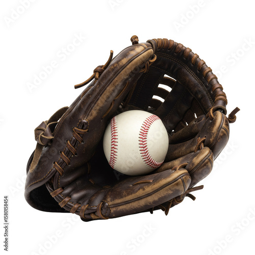Baseball Ball in Leather Glove Sport Equipment Isolated Illustration