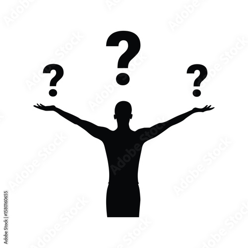 Confused Person Silhouette with Question Marks Vector Illustration