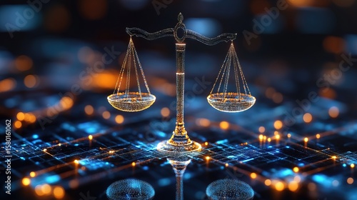 AI-powered legal network glowing with digital contracts and cyber justice 