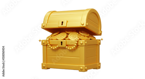 3D Treasure Chest Gold Coins Wealth Pirate Shiny Illustration PNG