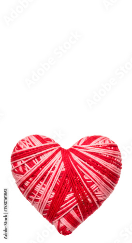 Abstract 3D Heart with Red and Pink String Yarns on Transparent PNG