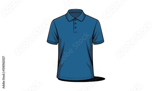 Modern Vector illustration of a blue polo shirt with a standard collar and three buttons on the front, Blank collared blue shirt mock-up template, front and back view, easily editable and scalable.