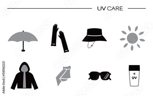 紫外線対策　アイコンセット素材　黒色