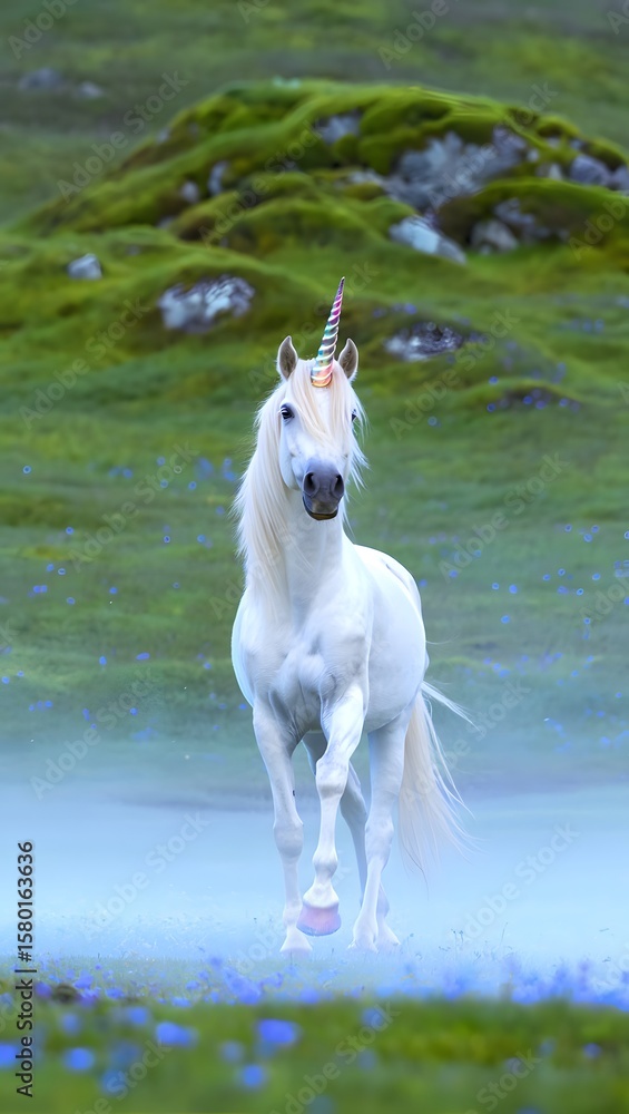 White horse and elegant dog standing together in a natural setting White horse and elegant dog standing together in a natural setting