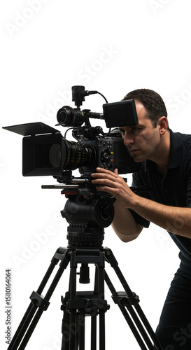 Cameraman Transparent Background Filming with Professional Camera