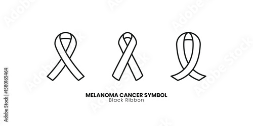 Clean outline black ribbon vector icons for Melanoma Cancer awareness. Use these versatile symbols for medical campaigns and health support visuals