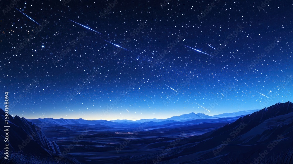 Fototapeta premium Starry night, meteor shower over mountains