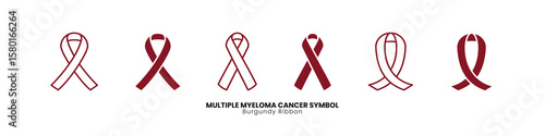 Global Multiple Myeloma Cancer awareness burgundy ribbon vector pack. Features bold solid and elegant outline designs, essential for impactful advocacy.
