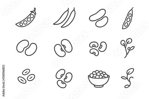 Illustrated assorted beans and peas in dark background