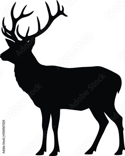 Black silhouette of a stag with large antlers standing stag silhouette deer silhouette