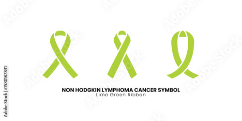 Vibrant lime green ribbon vector icons for Non-Hodgkin Lymphoma awareness. Three solid style symbols for impactful health and support graphics
