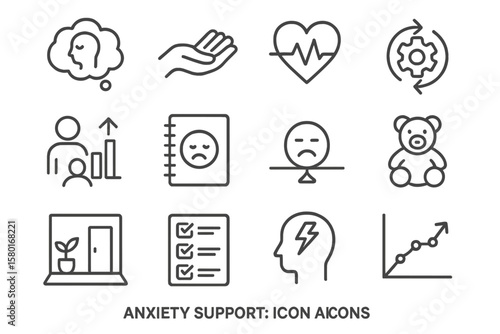 Anxiety support concept icons for mental health awareness