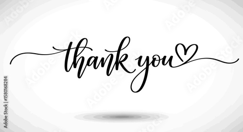 Elegant Scripted Thank You with Heart Symbol and Shadow Detail.